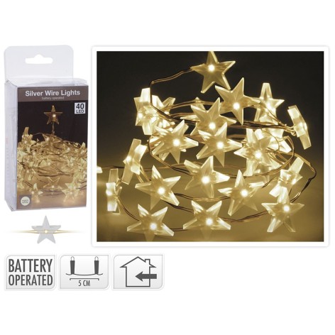 ILUMINACION 40 LEDS ESTRELLAS BCO.CALIDO