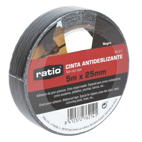 CINTA ANTIDESLIZ.  25MMX5M. NEGRO. RATIO