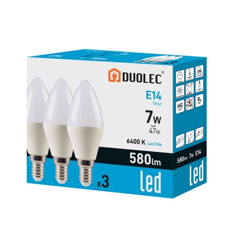 PACK 3 VELA LED DUOLEC 7W 6400K 580LM