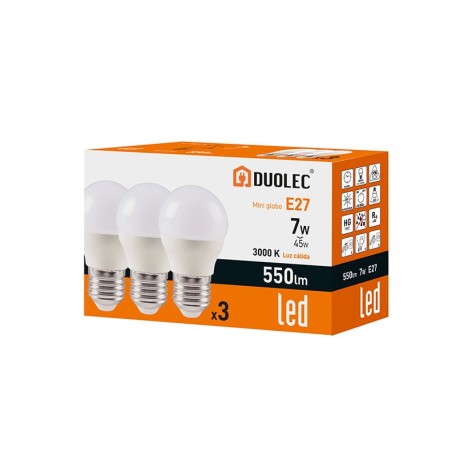 PACK3 MINI GLO LED DUOLEC 7W 3000K 550LM