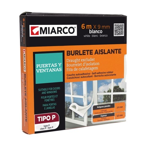 BURLETE CAUCHO TIPO P 9 MM X 6 M. BLANCO