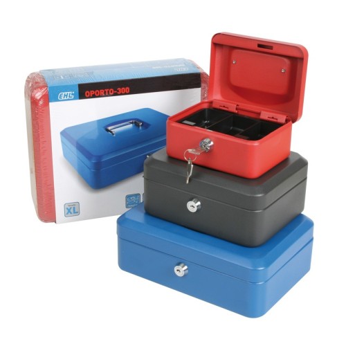 CAJA CAUDAL. C/BAN. ROJO30x24xh 9  cm.