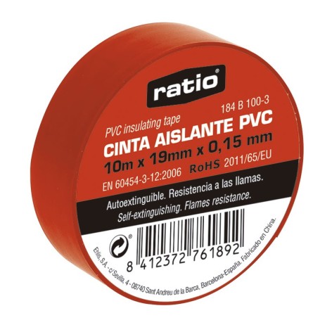 CINTA AISLANTE 19X10M ROJA  0,15MM