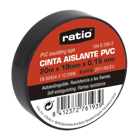 CINTA AISLANTE 19X20M NEGRA  0,15MM